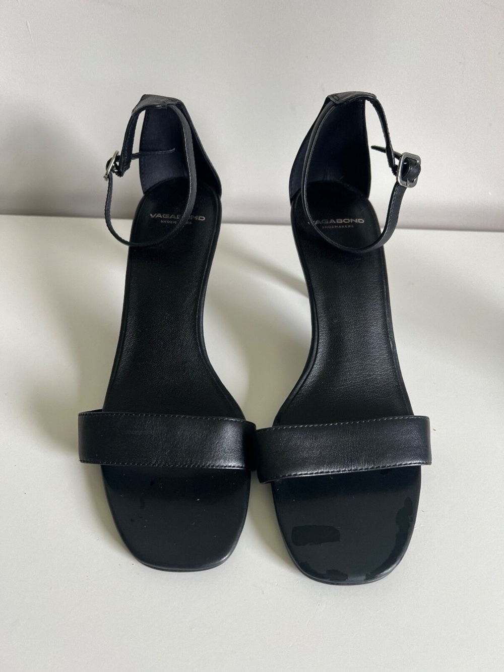 Vagabond Black Leather Ankle Strap Heels